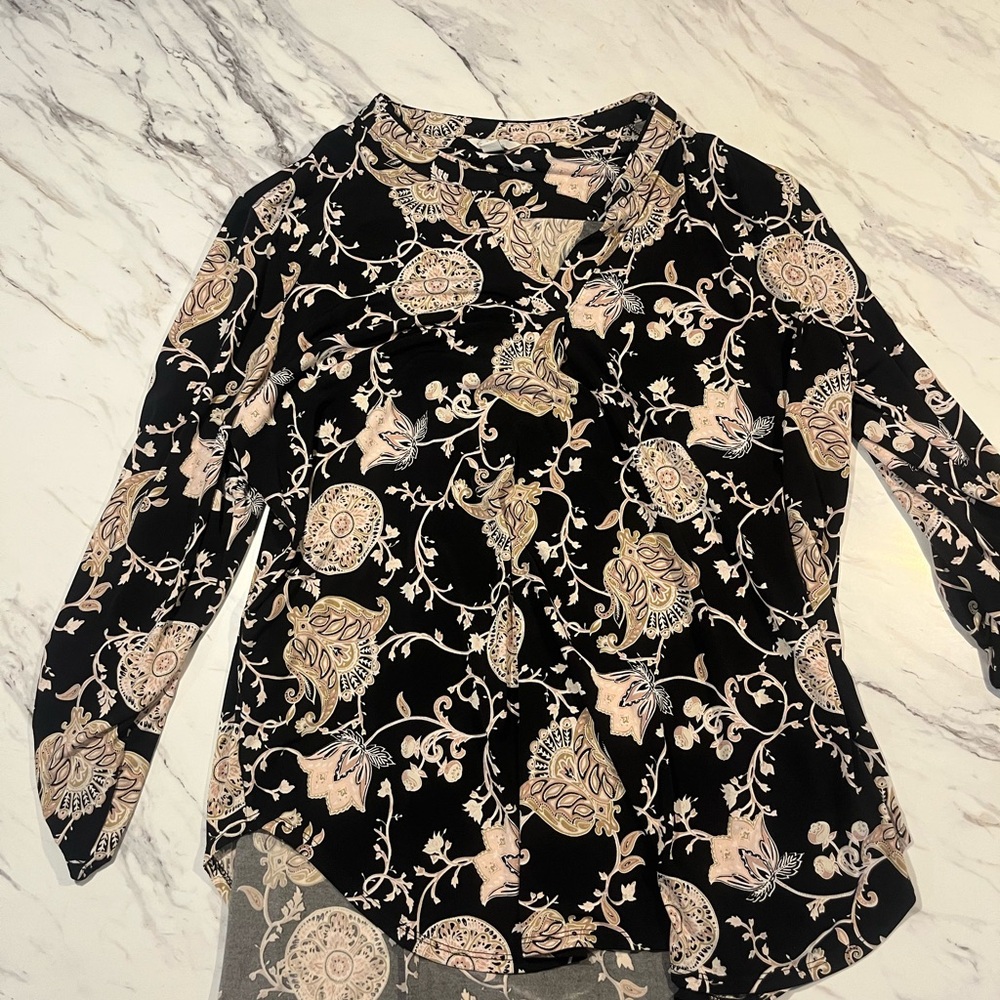 Floral Black and Cream Women's Top